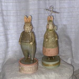 Amscan pair Sir Mayfair Bunny Figurine with Green and Pink Accents